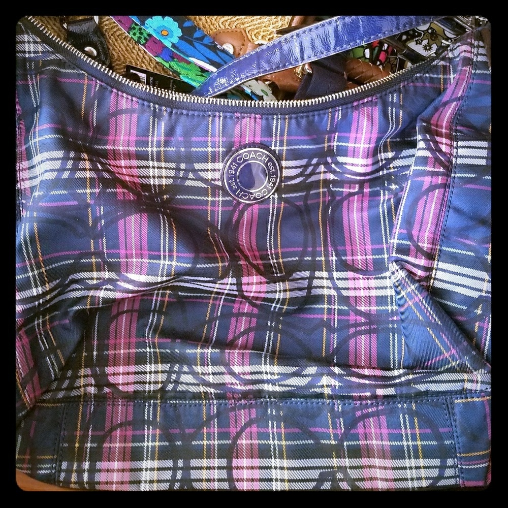 Coach purse blue and purple plaid